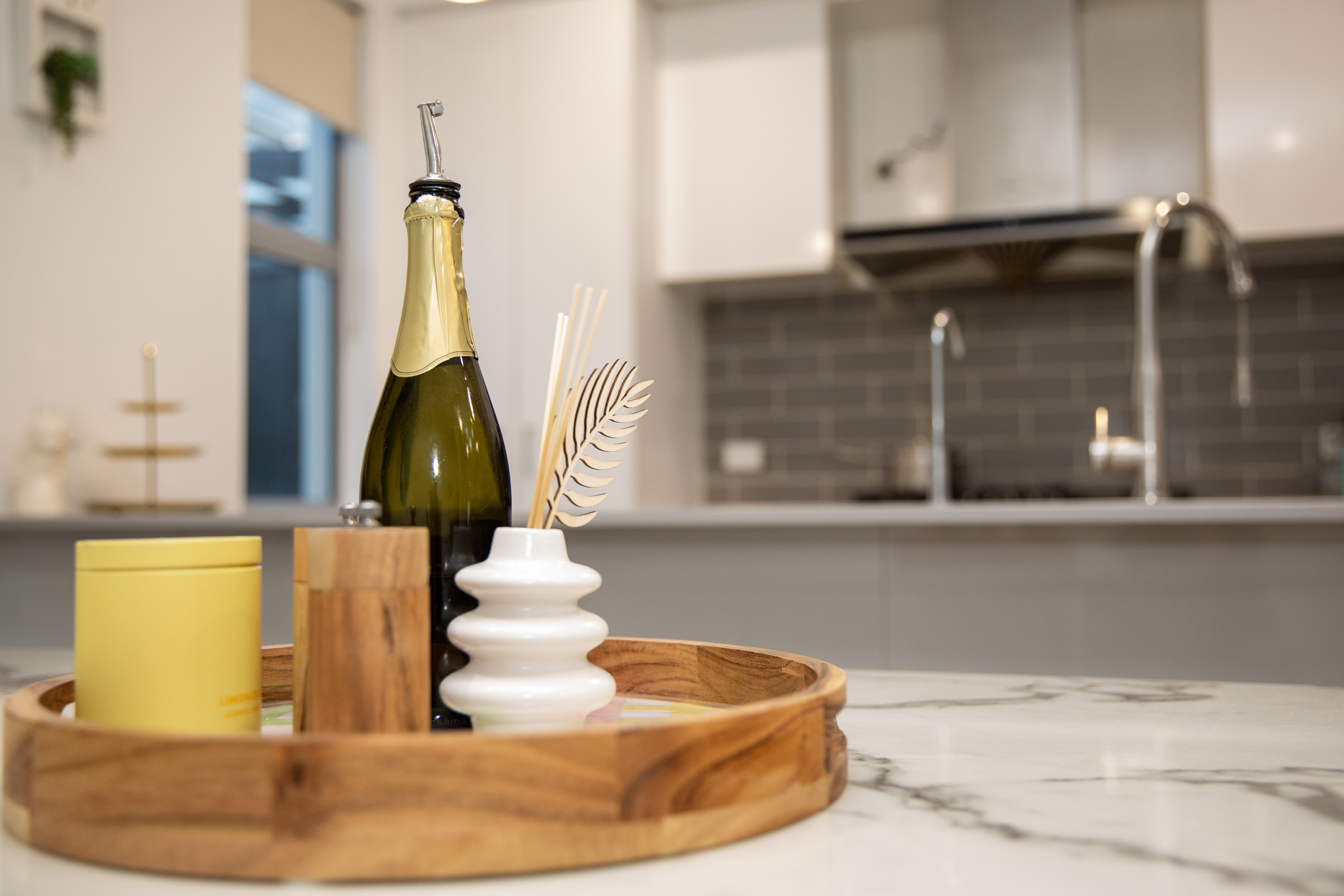 Modern kitchen with gas stovetop and appliances
